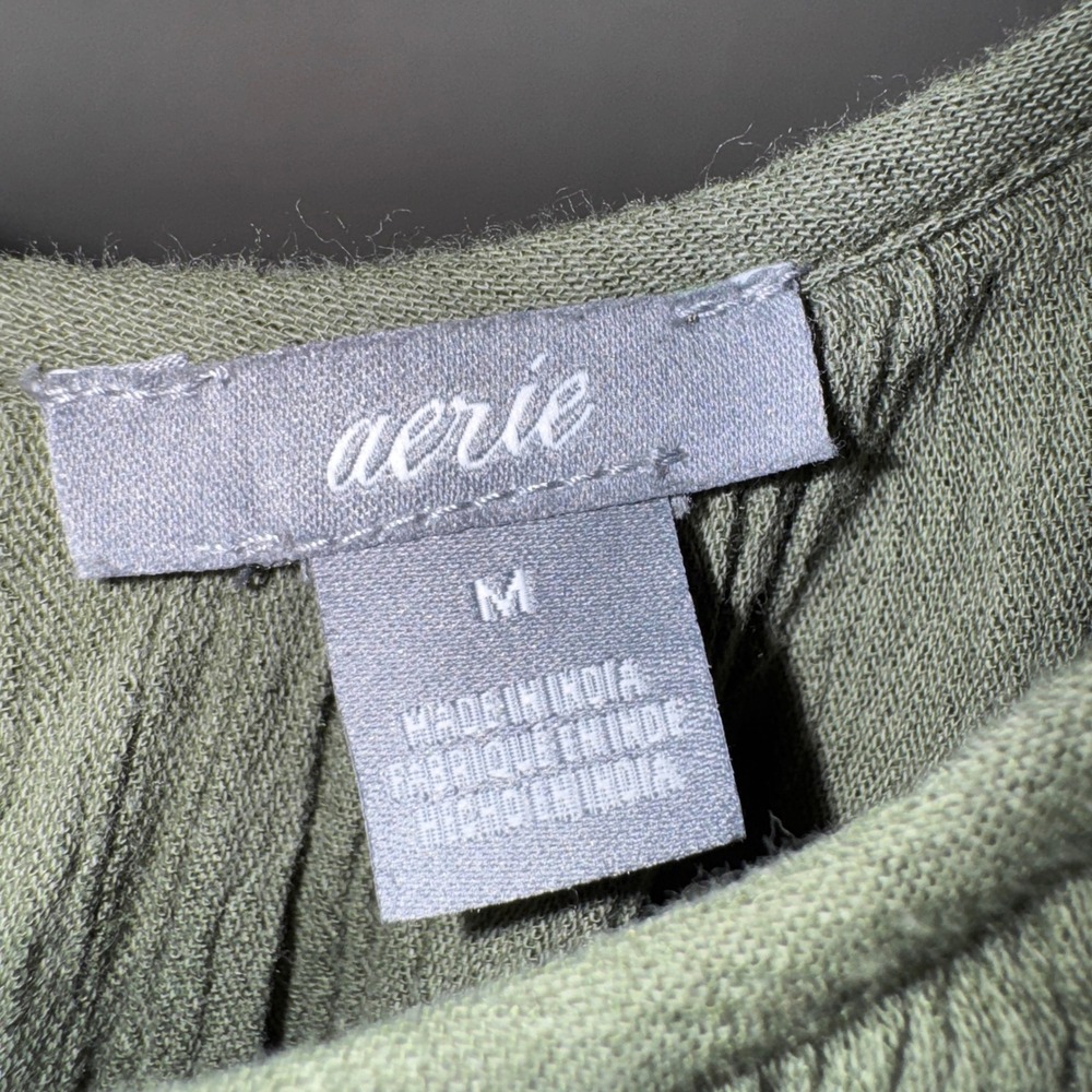 Aerie Olive Green Popover Romper Crochet Lace Trim Tie Straps Medium - Picture 3 of 12